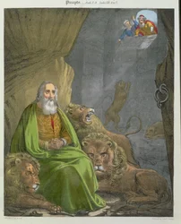 Daniel no Covil dos Leões, de uma bíblia impressa por Edward Gover, de 1870